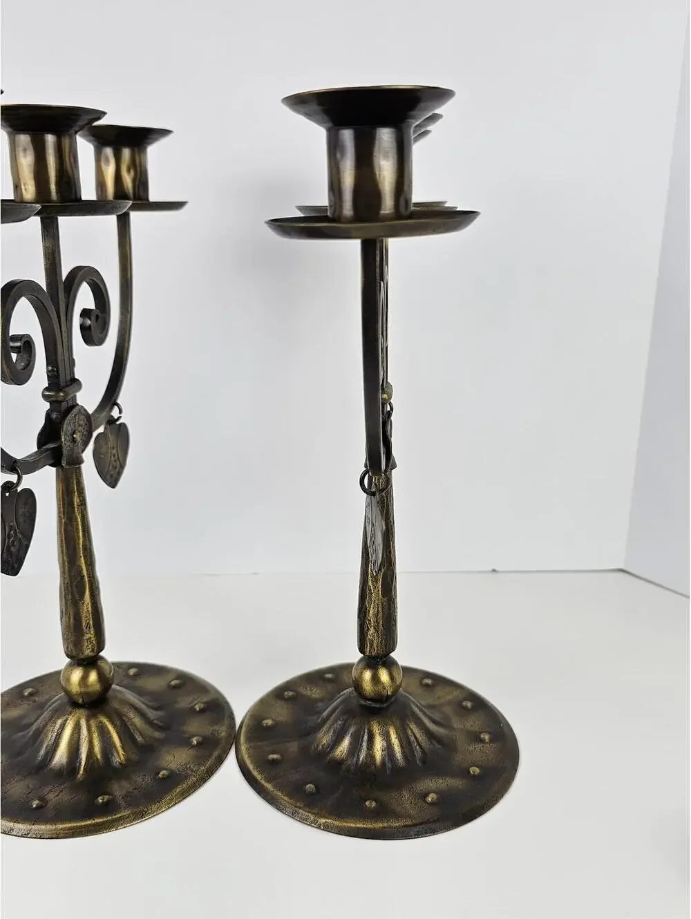 Vtg German Arts & Crafts Iron Candelabra Heart Gothic Jugendstil Candle Holders